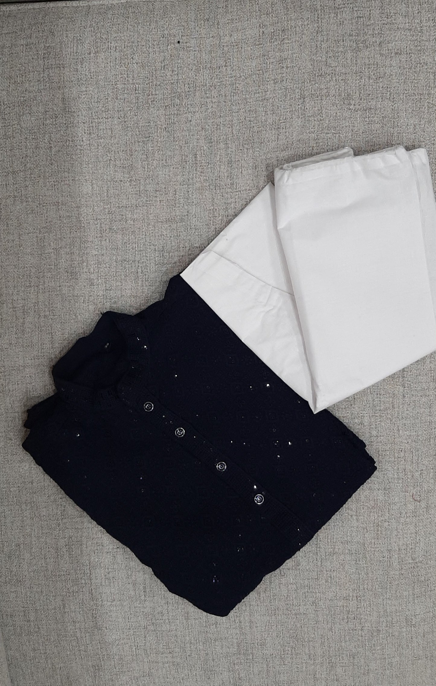 Dark Blue Rayon Chikan kurta set @ DressingStylesCA.com