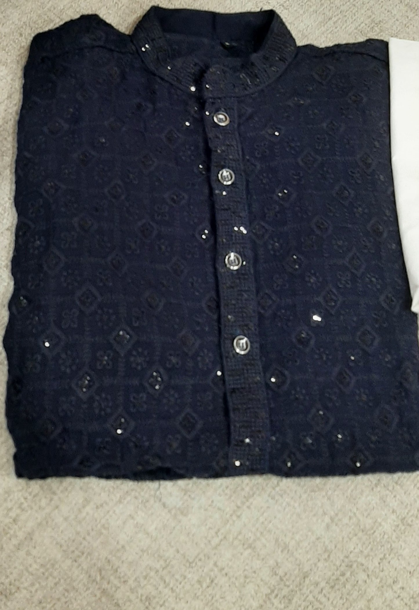 Dark Blue Rayon Chikan kurta set @ DressingStylesCA.com