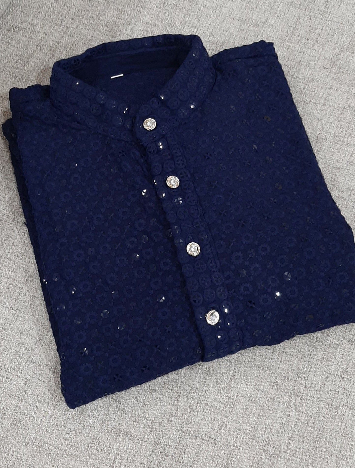 Dark Blue Rayon Chikan kurta set @ DressingStylesCA.com