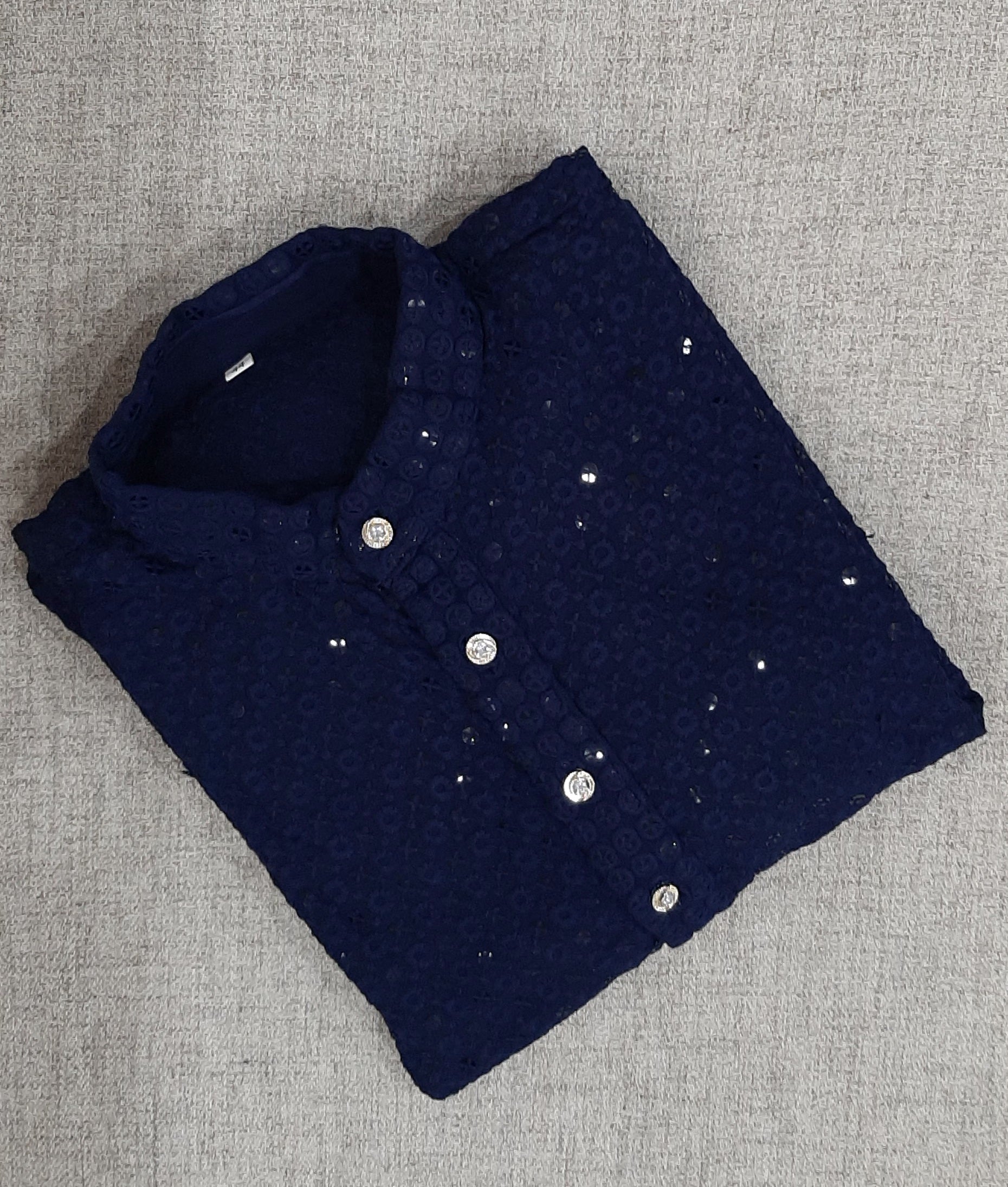 Dark Blue Rayon Chikan kurta set @ DressingStylesCA.com