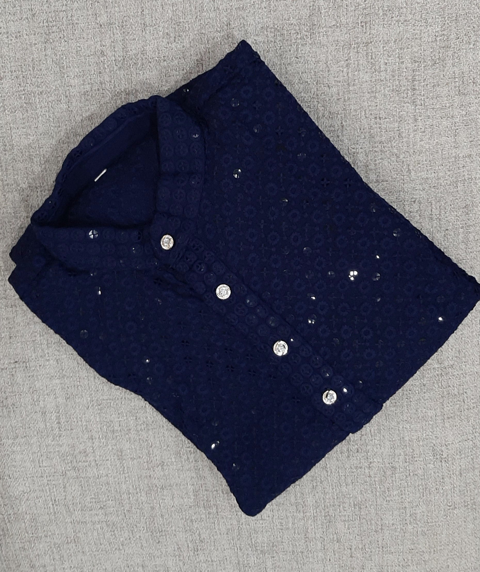 Dark Blue Rayon Chikan kurta set @ DressingStylesCA.com