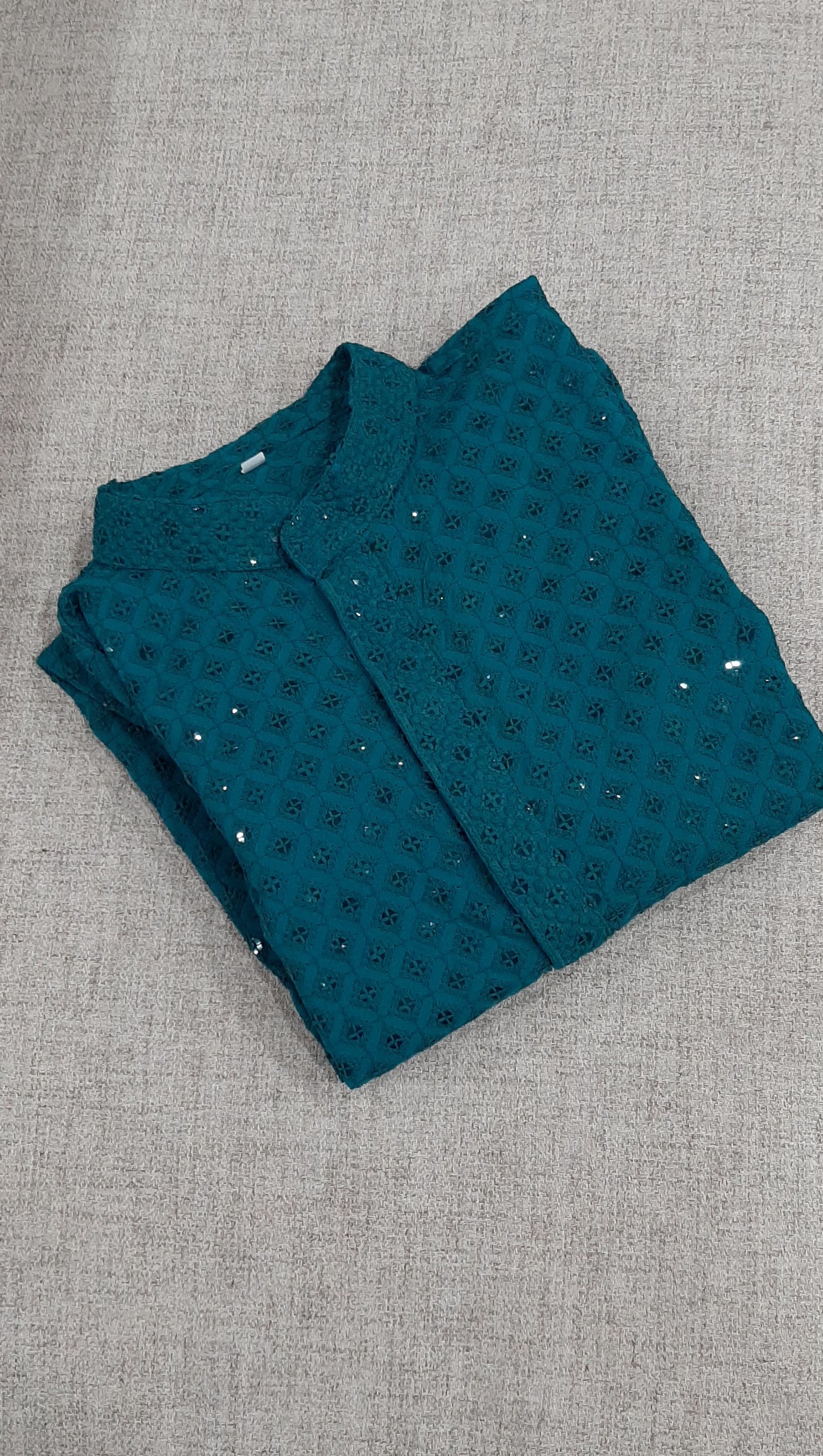 Turquoise Blue Rayon Chikan kurta set @ DressingStylesCA.com