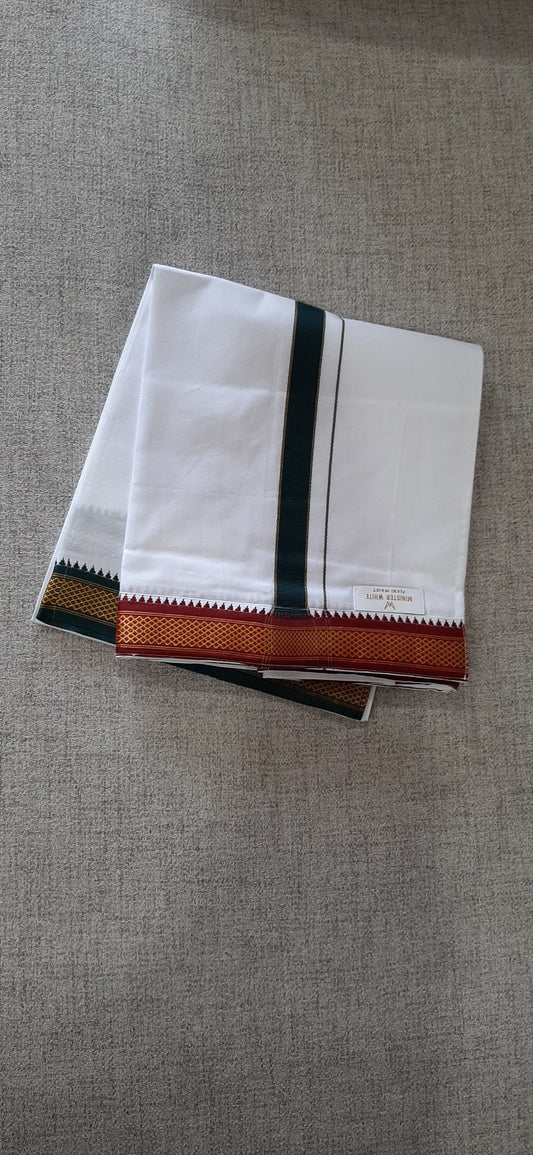 White Dhoti with Green line- Flex @ DressingStylesCA.com