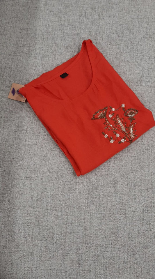 Orange Rayon Kurti @ DressingStylesCA.com