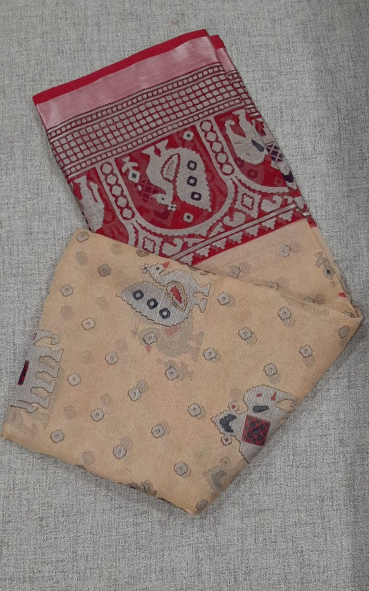 Cream Sari with Red Border @ DressingStylesCA.com