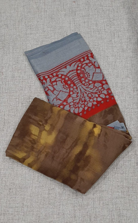 Brown Sari with Red Border @ DressingStylesCA.com