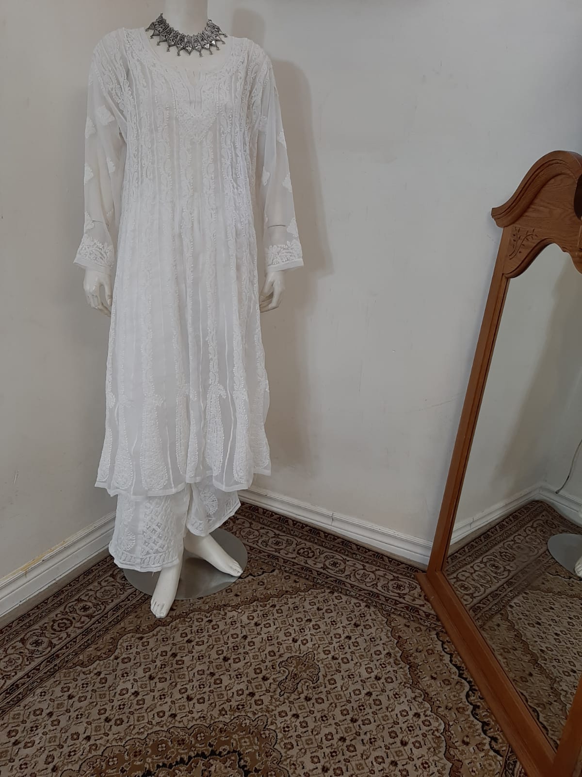 24  Khalidhar White Chikankari Kurti (Handwork) @ DressingStylesCA.com