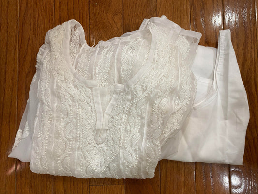 24  Khalidhar White Chikankari Kurti (Handwork) @ DressingStylesCA.com