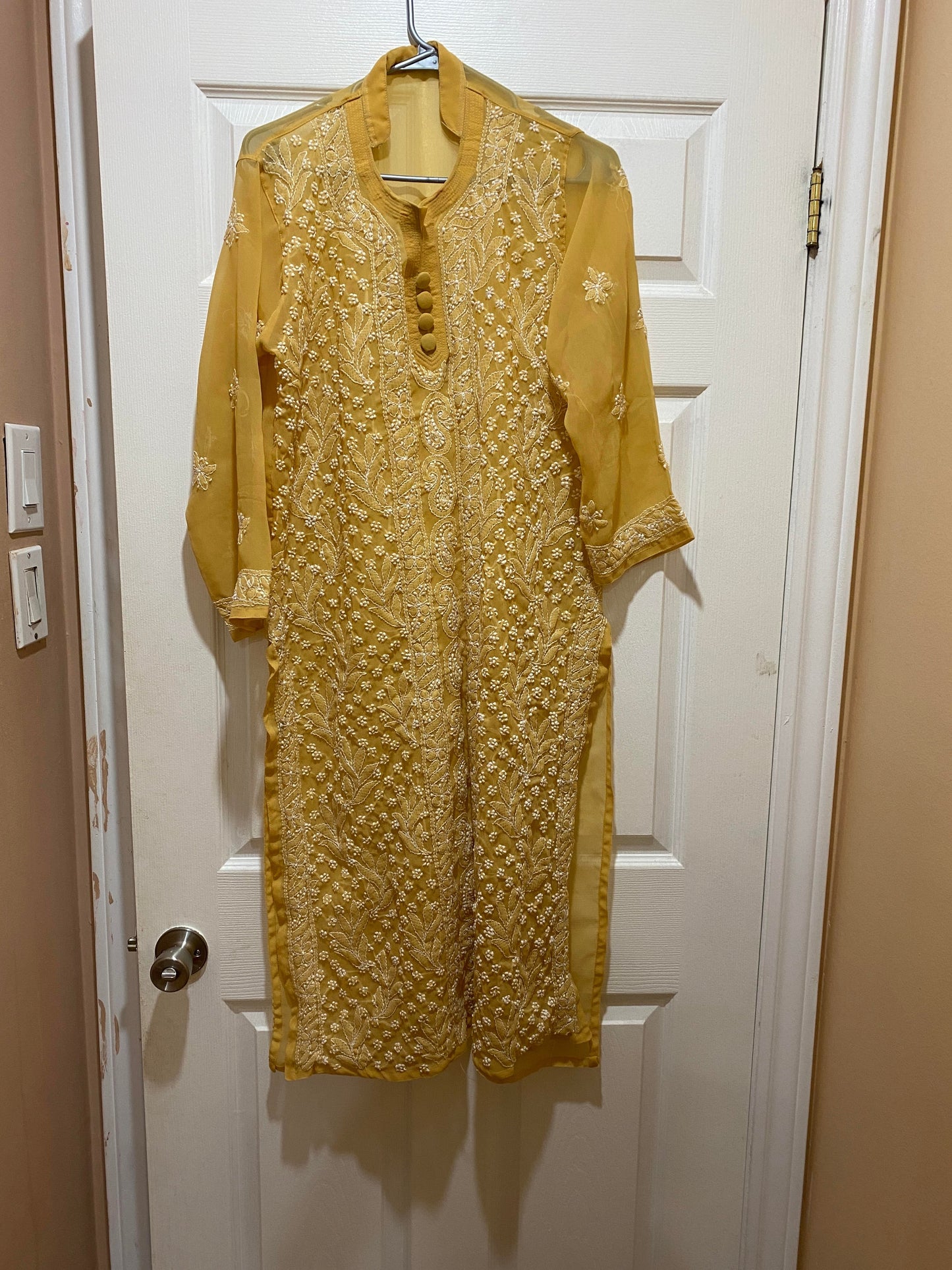 Beige Chikankari Kurta (Handwork) @ DressingStylesCA.com