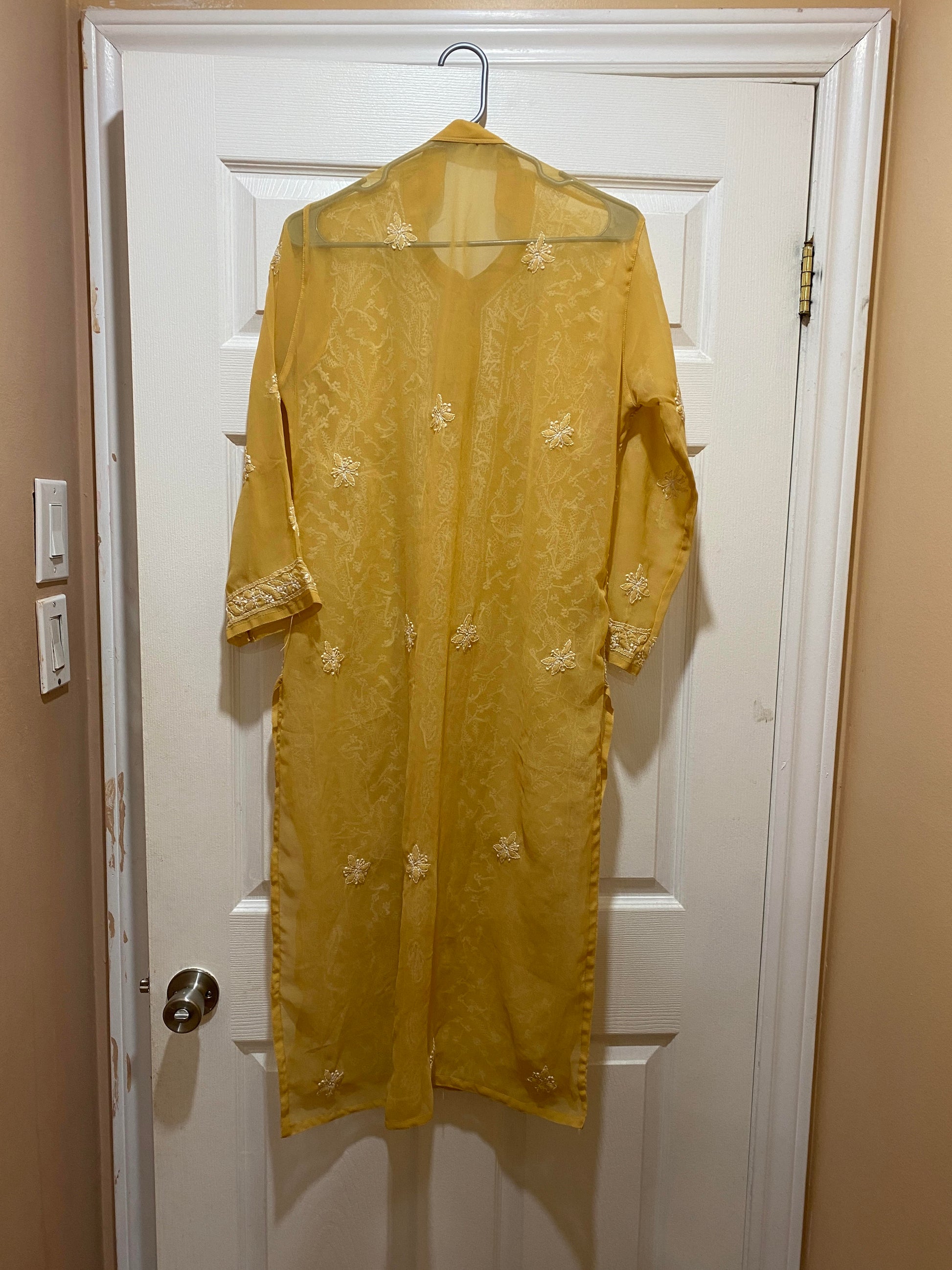 Beige Chikankari Kurta (Handwork) @ DressingStylesCA.com