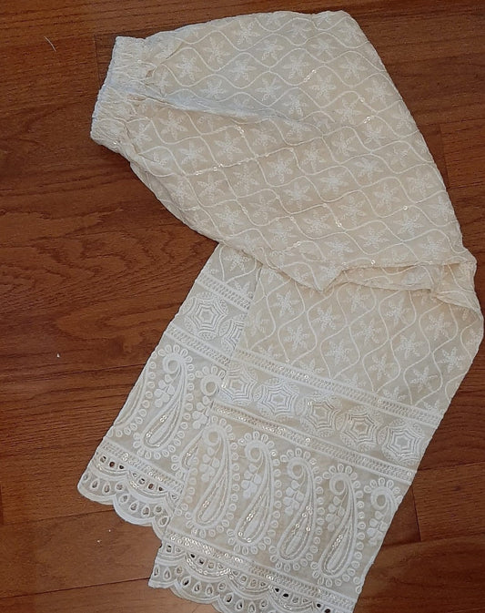 Beige Palazzo- chikankari cotton @ DressingStylesCA.com