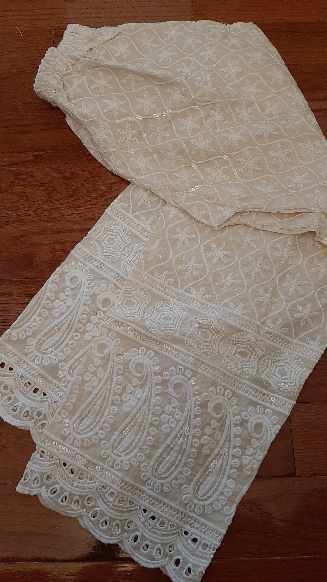 Beige Palazzo- chikankari cotton @ DressingStylesCA.com