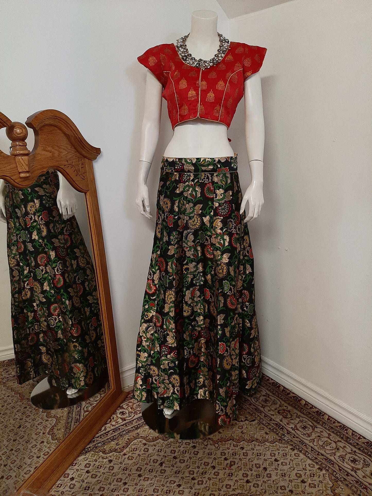 Black Brocade Lehenga and Red Dupatta @ DressingStylesCA.com