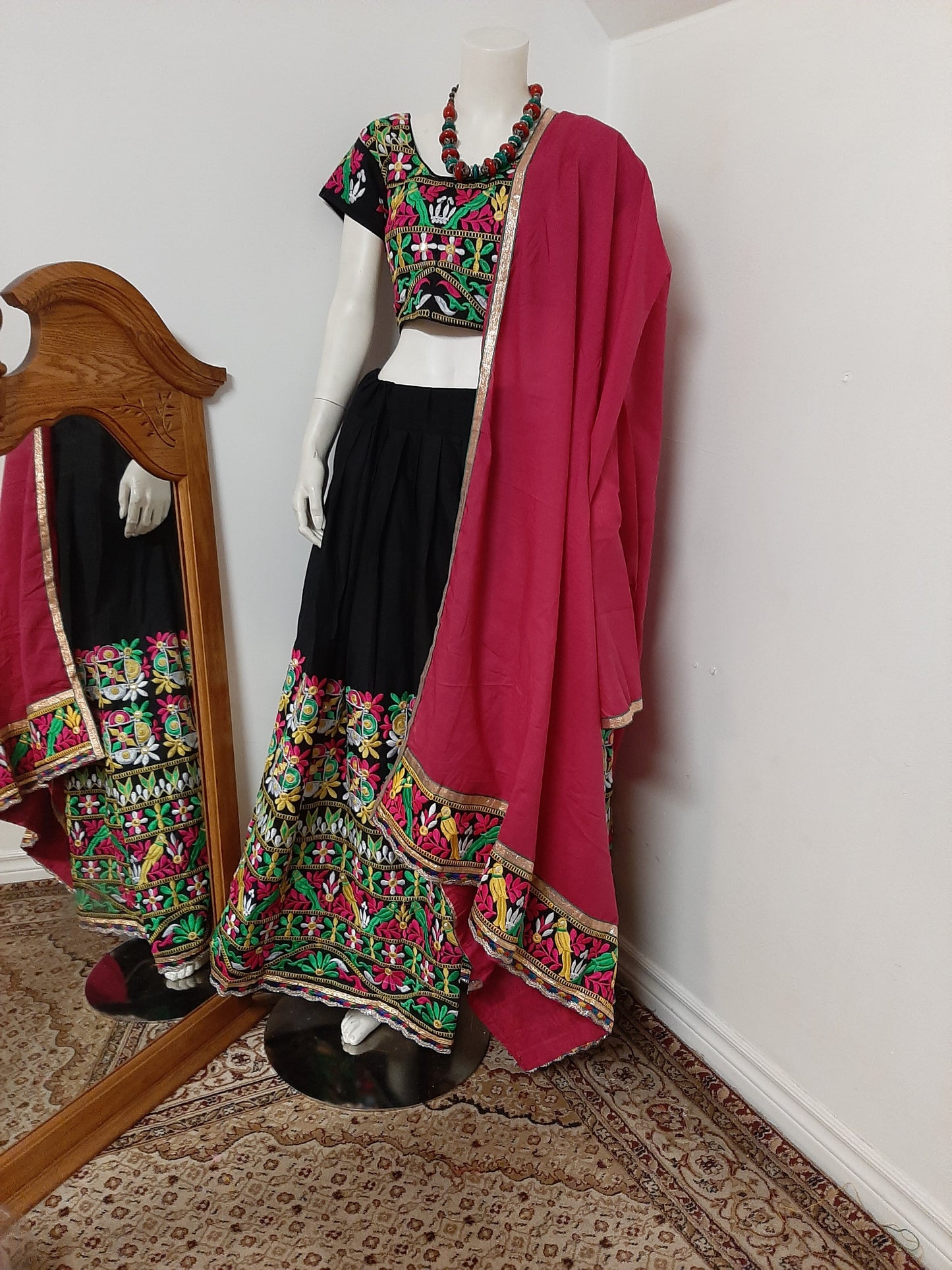 Black Chaniya Choli and Gamthi work Green Dupatta @ DressingStylesCA.com