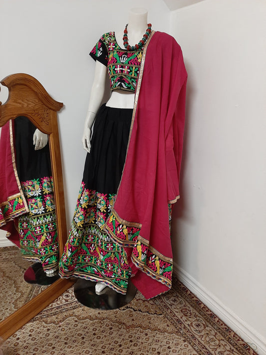 Black Chaniya Choli and Gamthi work Green Dupatta @ DressingStylesCA.com