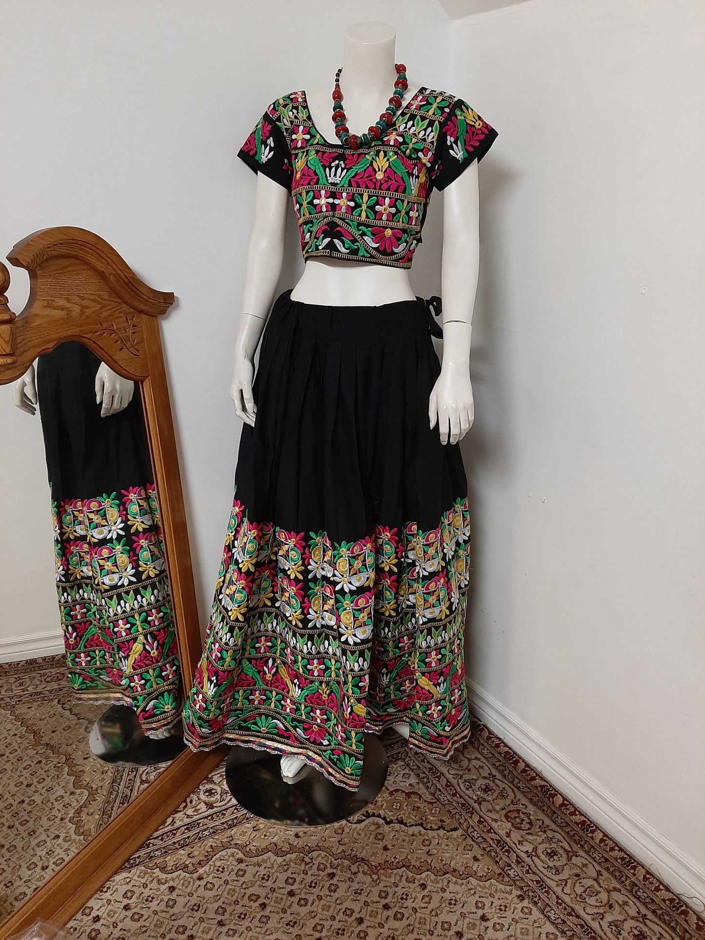 Black Chaniya Choli and Gamthi work Green Dupatta @ DressingStylesCA.com