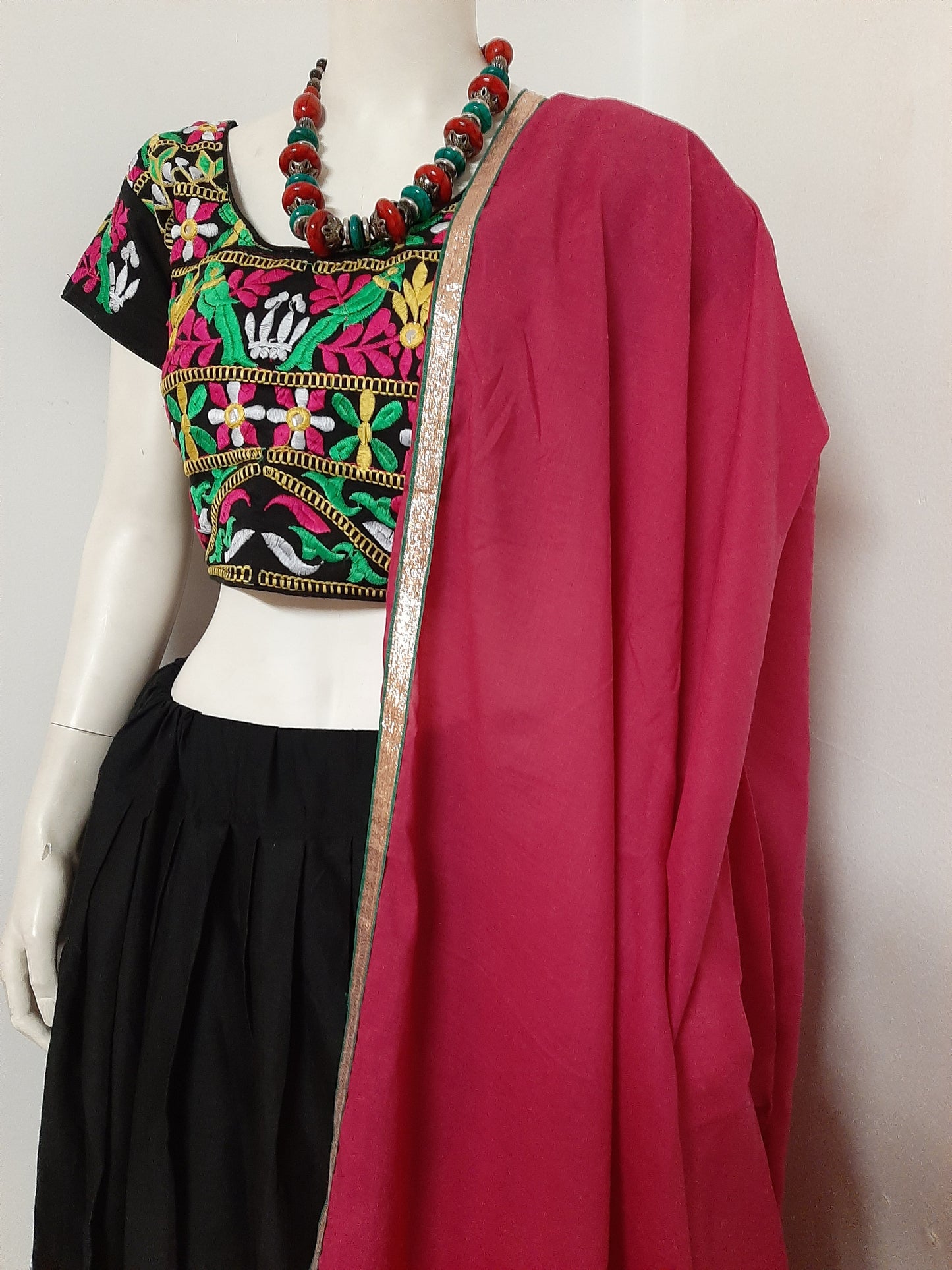 Black Chaniya Choli and Gamthi work Green Dupatta @ DressingStylesCA.com
