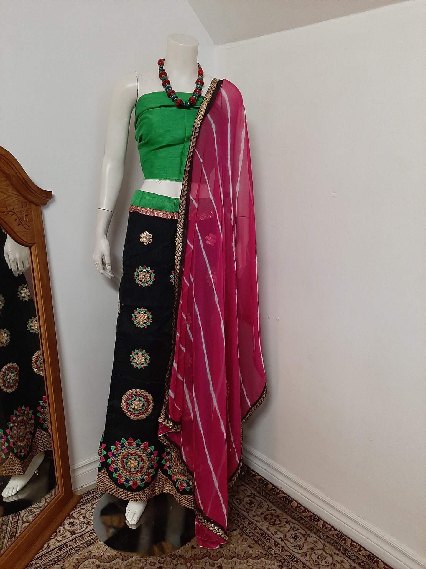 Black Chaniya Choli and Pink Dupatta @ DressingStylesCA.com