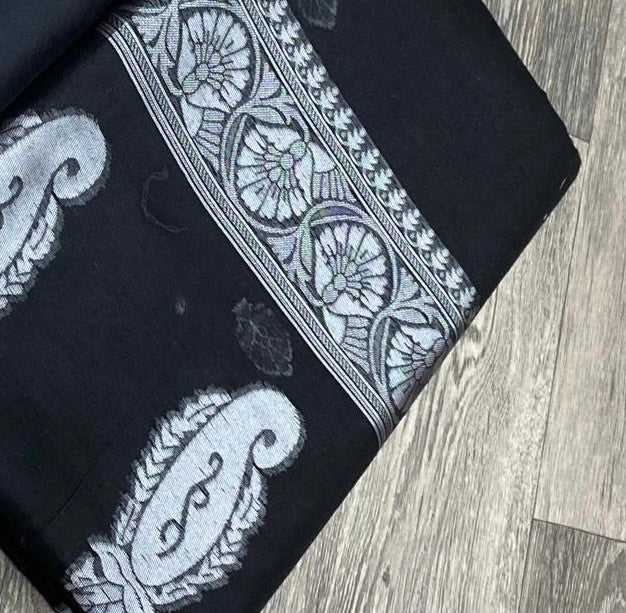 Black Cotton Silk saree @ DressingStylesCA.com