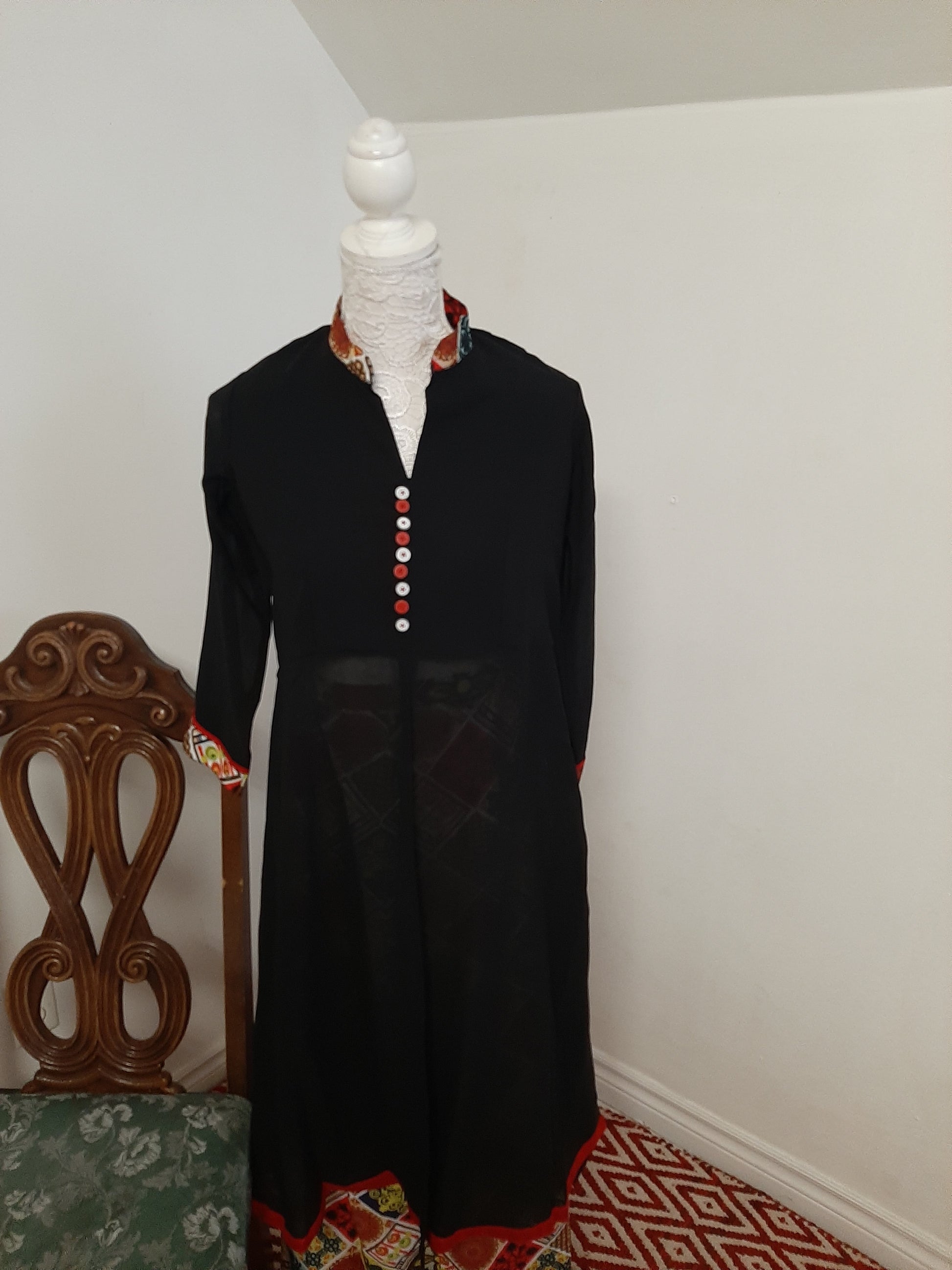 Black Georgette Kurti split with a Multicolored Skirt @ DressingStylesCA.com