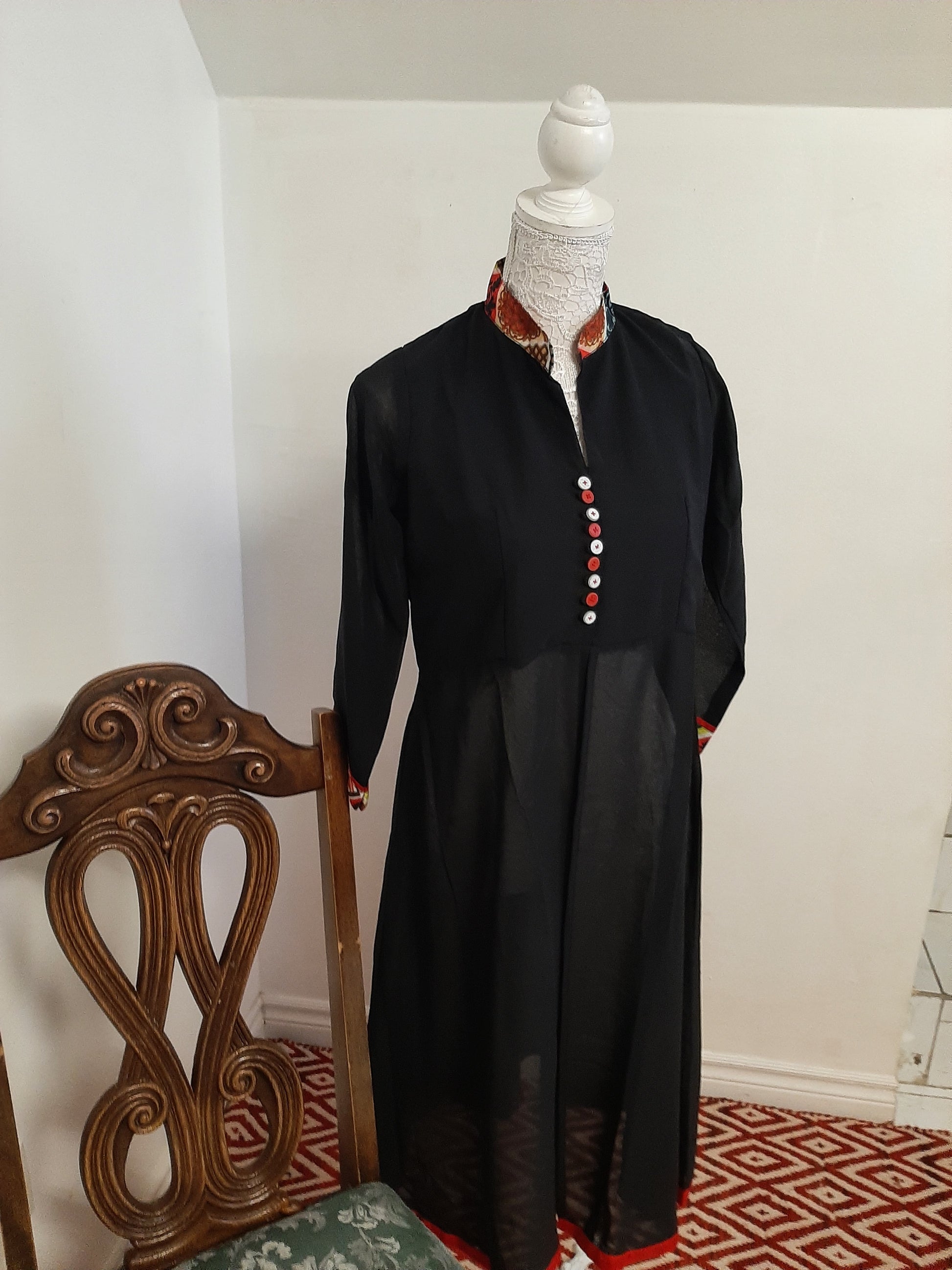 Black Georgette Kurti split with a Multicolored Skirt @ DressingStylesCA.com