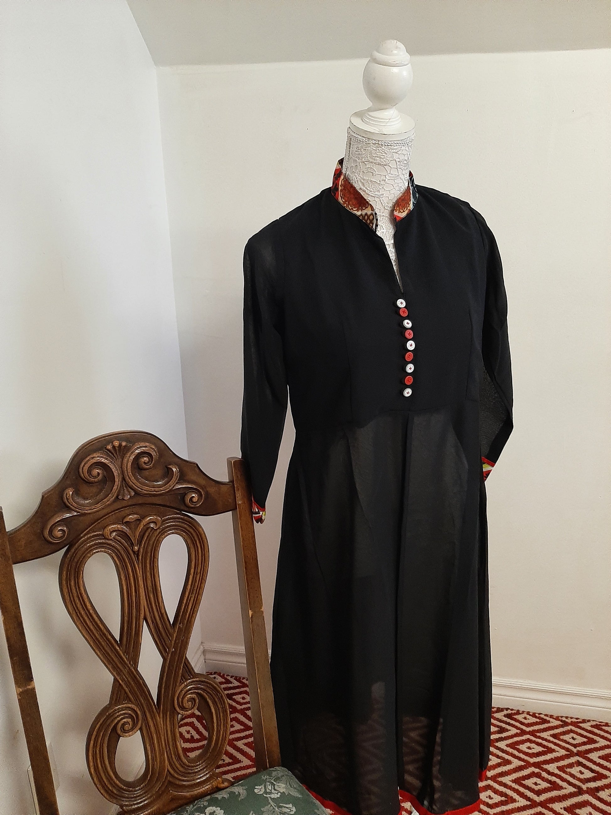 Black Georgette Kurti split with a Multicolored Skirt @ DressingStylesCA.com