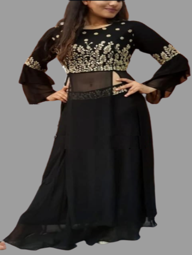Black Georgette Lehenga with Split Top @ DressingStylesCA.com
