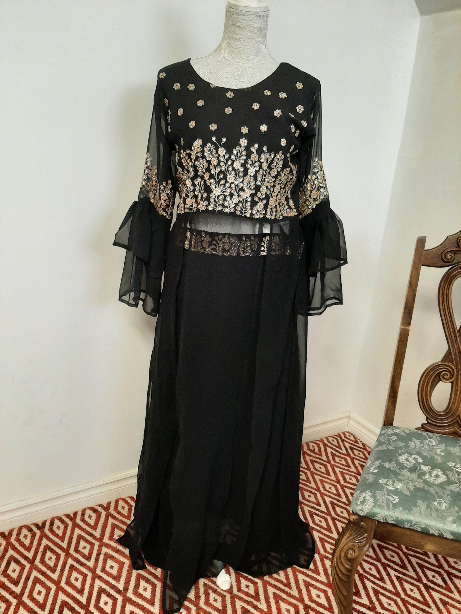 Black Georgette Lehenga with Split Top @ DressingStylesCA.com