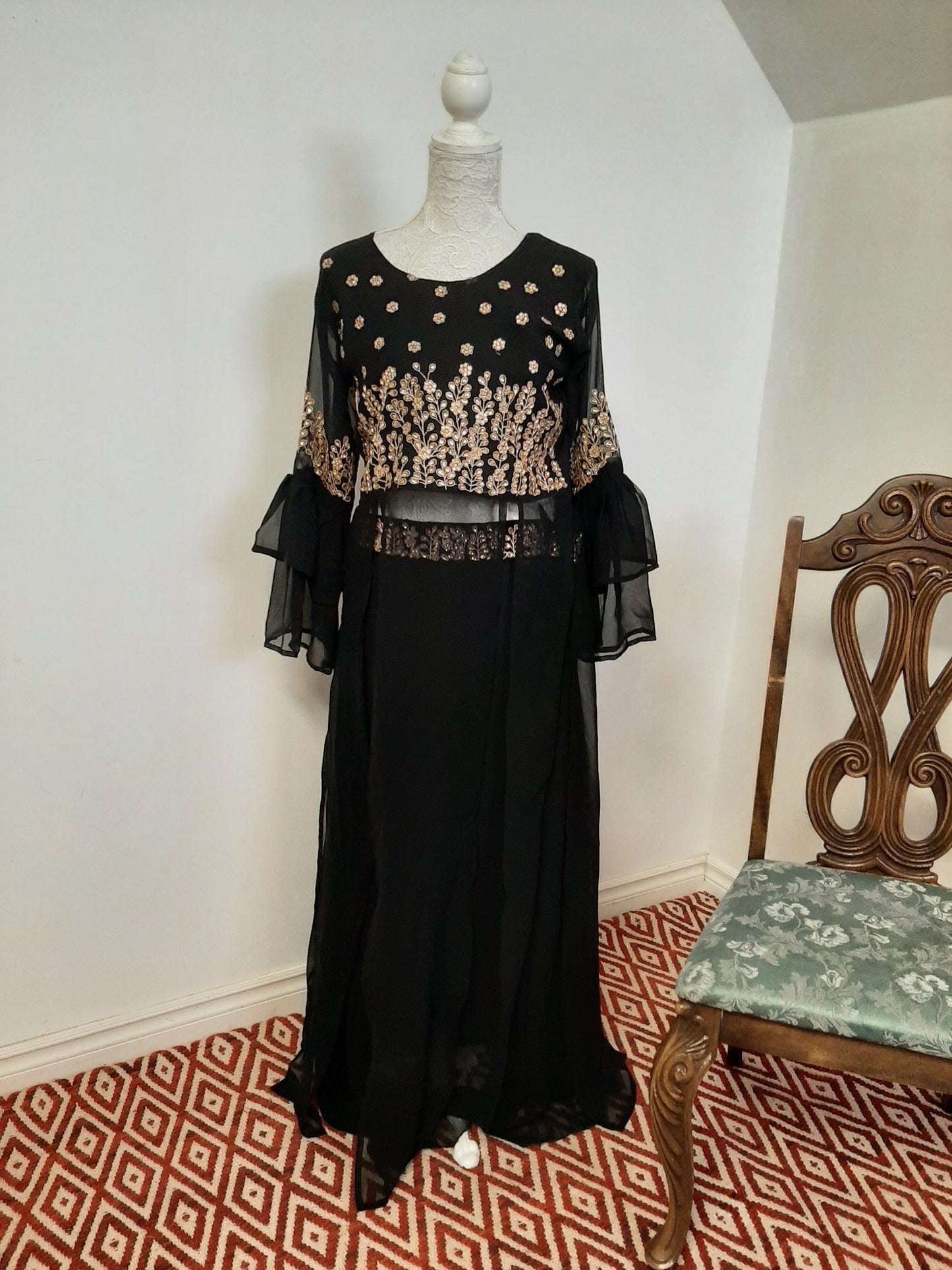 Black Georgette Lehenga with Split Top @ DressingStylesCA.com