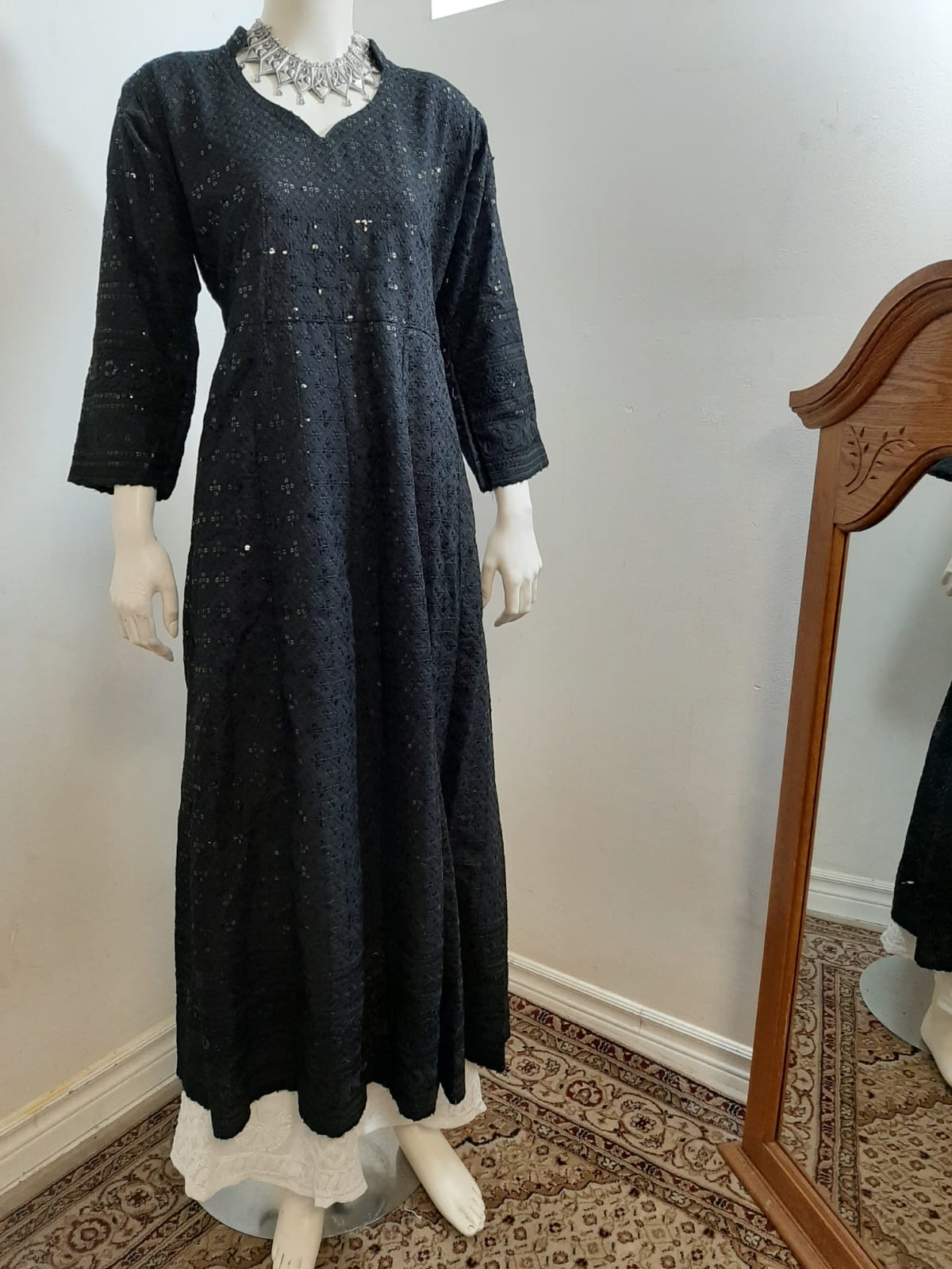Black Kurti Chikankari & Red Palazzo and Dupatta @ DressingStylesCA.com