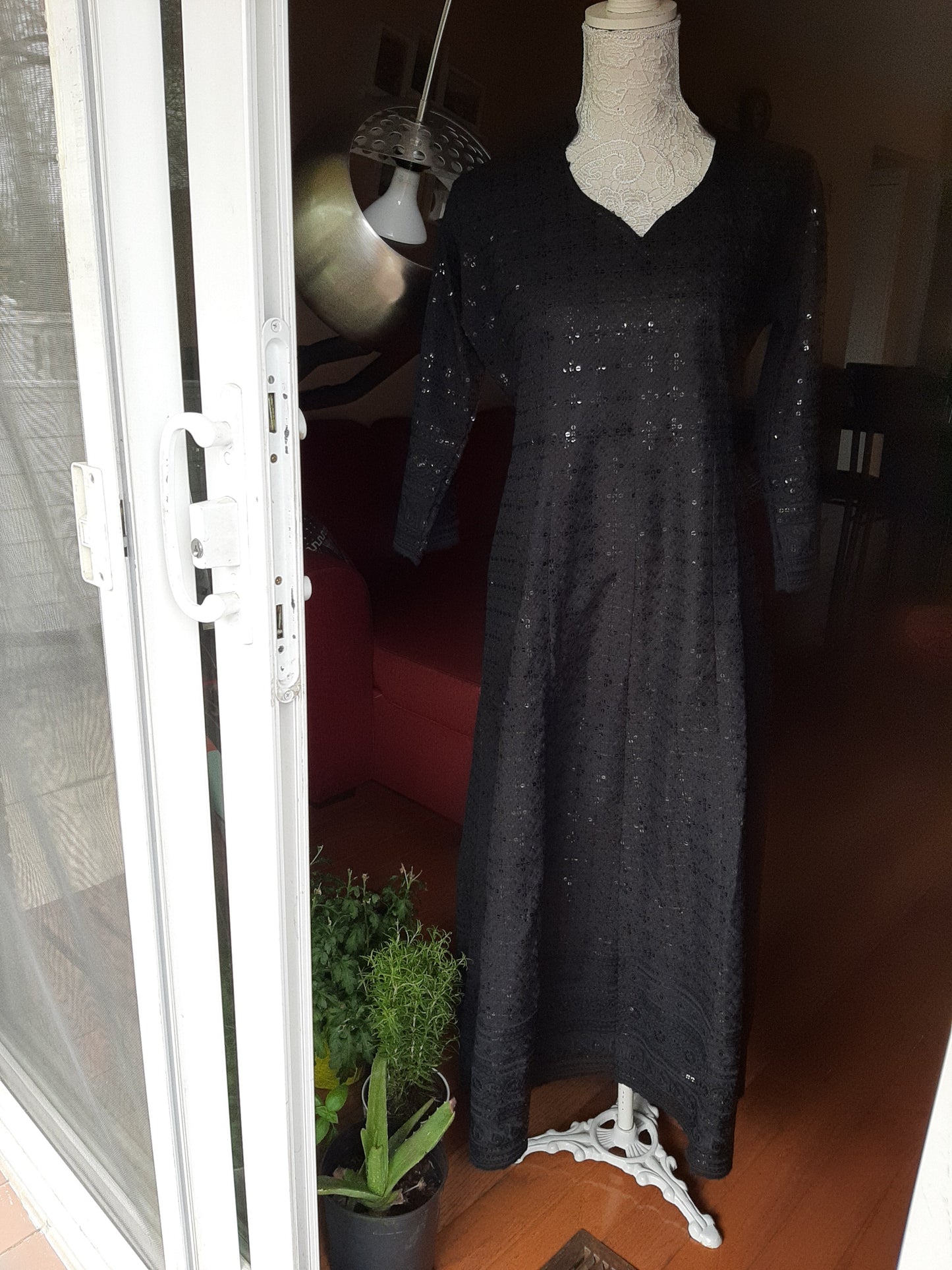 Black Kurti Chikankari & Red Palazzo and Dupatta @ DressingStylesCA.com
