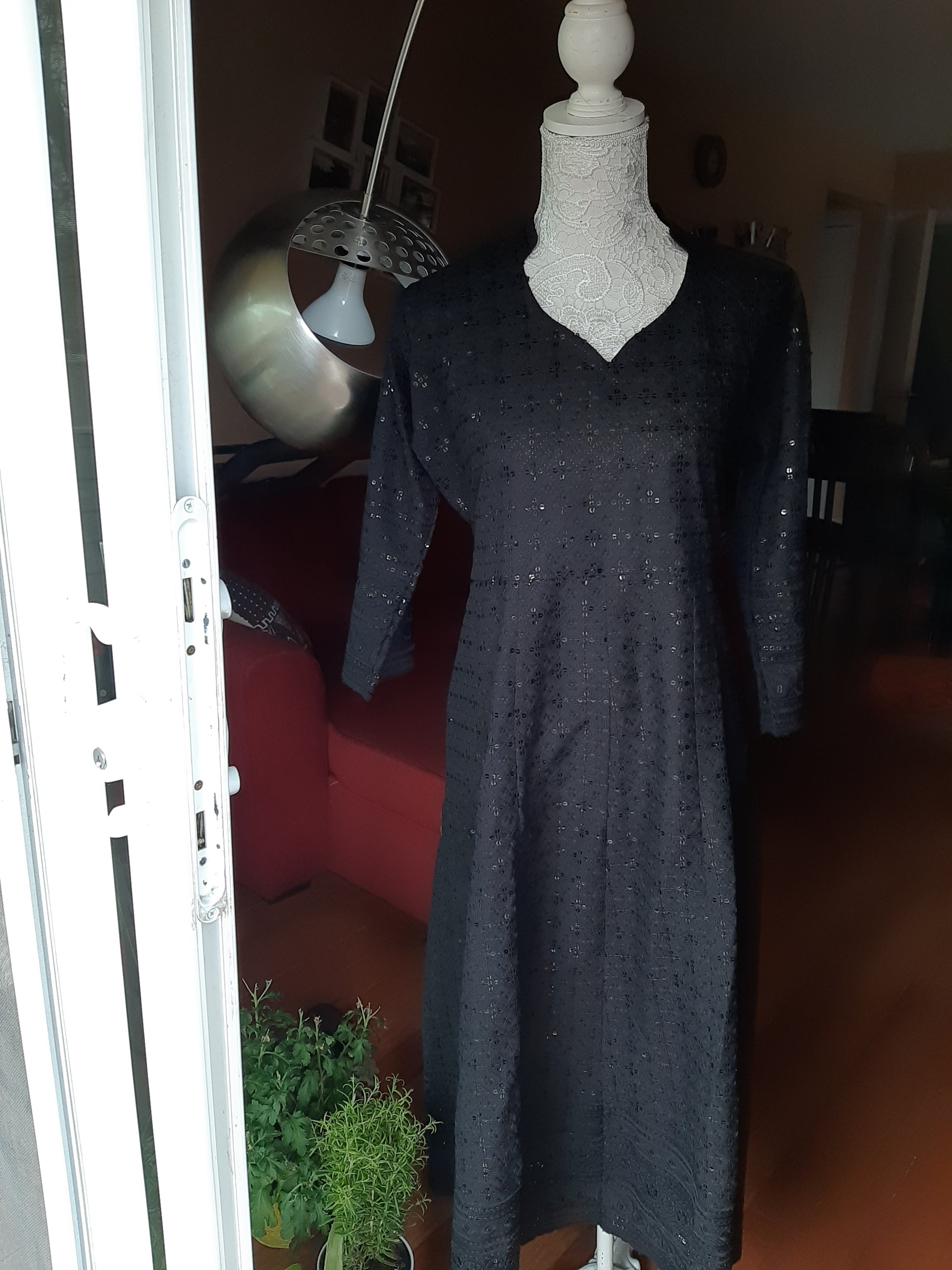 Black Kurti Chikankari & Red Palazzo and Dupatta @ DressingStylesCA.com