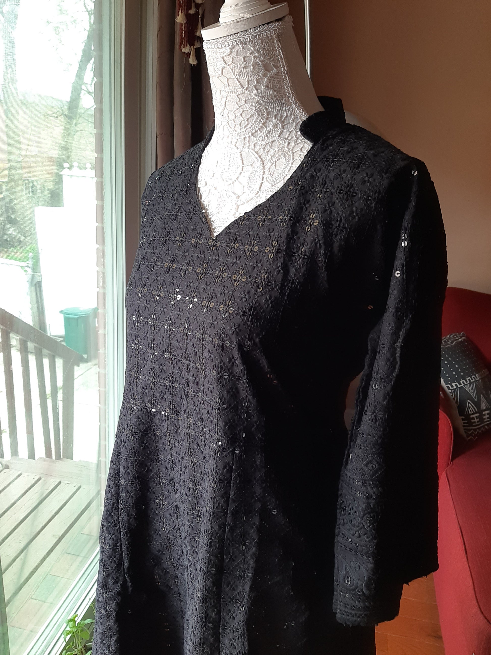 Black Kurti Chikankari & Red Palazzo and Dupatta @ DressingStylesCA.com