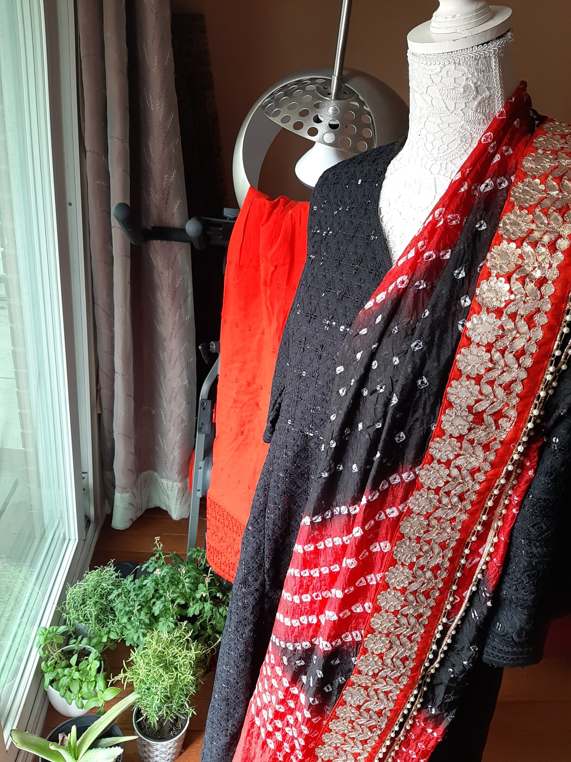 Black Kurti Chikankari & Red Palazzo and Dupatta @ DressingStylesCA.com