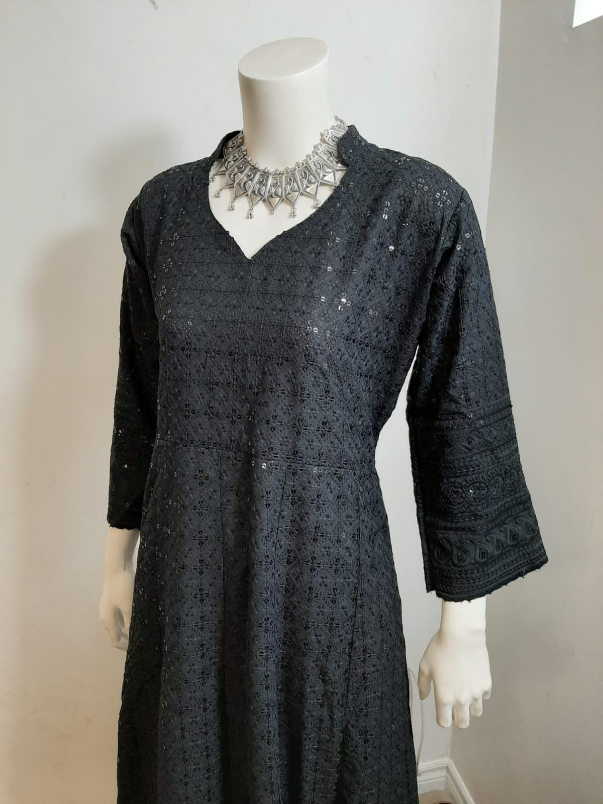 Black Kurti Chikankari & Red Palazzo and Dupatta @ DressingStylesCA.com