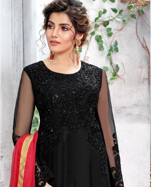 Black Kurti- Red Printed Palazzo & Red Dupatta @ DressingStylesCA.com