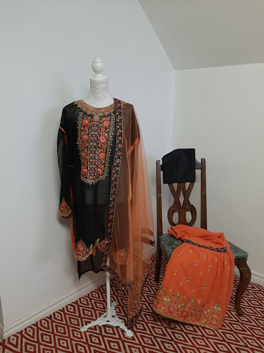 Black Kurti and Orange Stitched Sharara @ DressingStylesCA.com