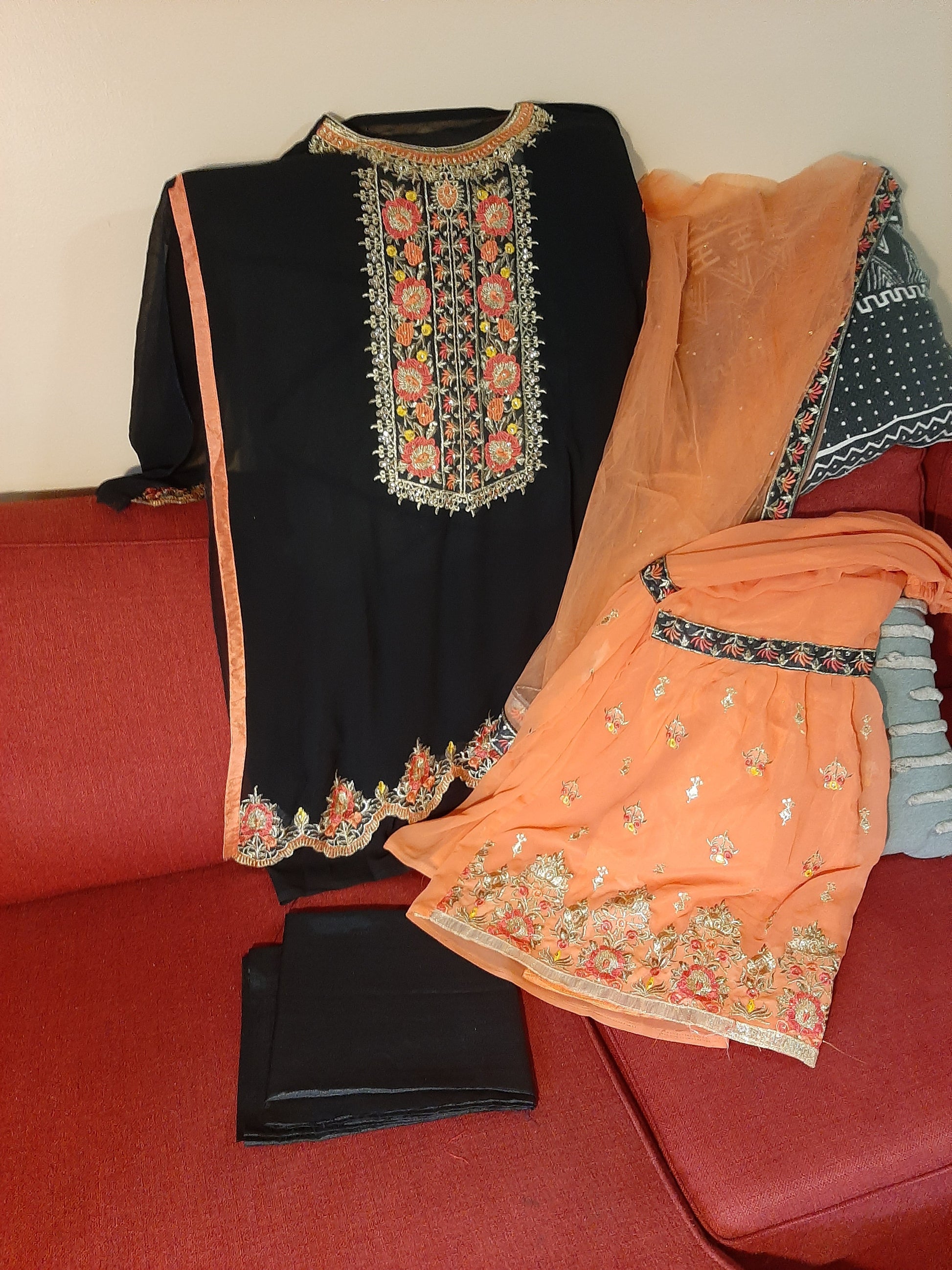 Black Kurti and Orange Stitched Sharara @ DressingStylesCA.com