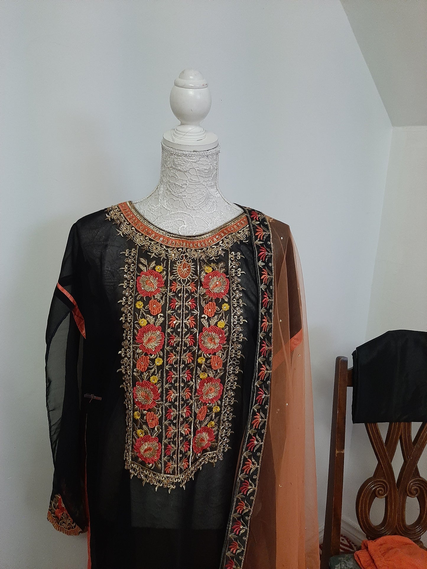 Black Kurti and Orange Stitched Sharara @ DressingStylesCA.com