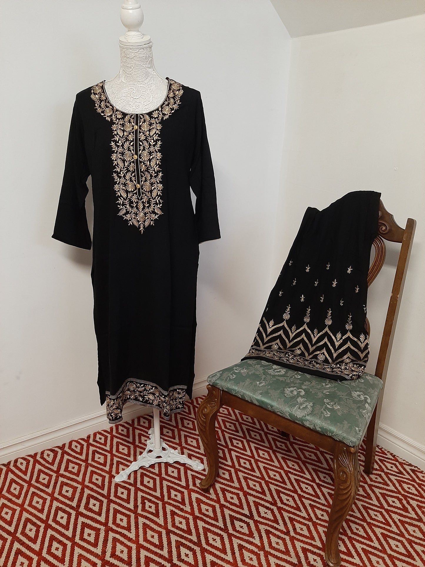 Black Kurti and Palazzo Plus size- Black & White @ DressingStylesCA.com