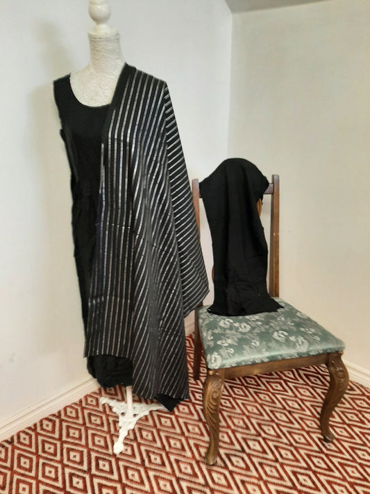 Black Kurti with Silver line Dupatta @ DressingStylesCA.com