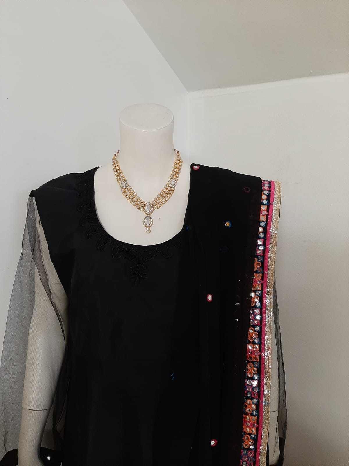 Black Long Gown- Embroidered Dupatta @ DressingStylesCA.com
