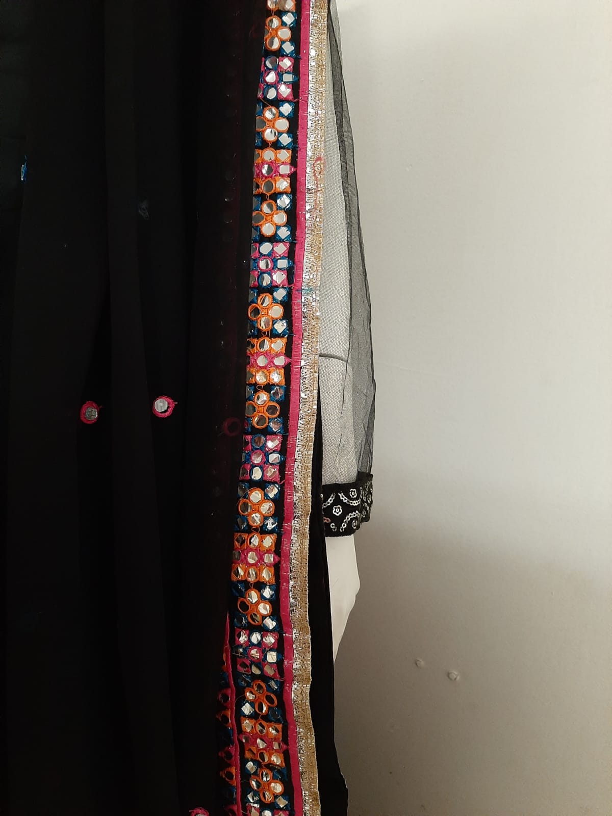 Black Long Gown- Embroidered Dupatta @ DressingStylesCA.com