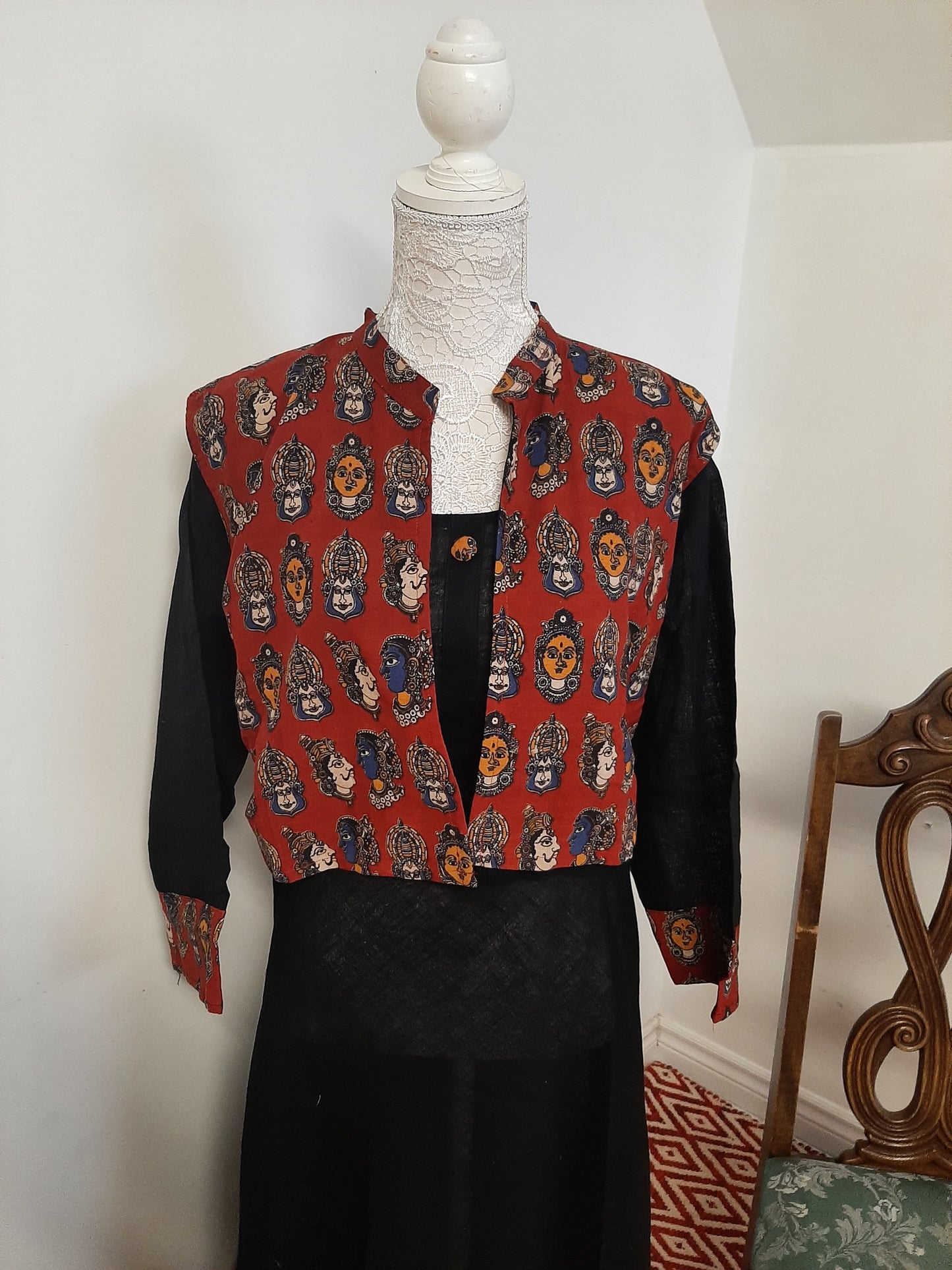 Black Long Kurti with Kalamkari Print Jacket @ DressingStylesCA.com