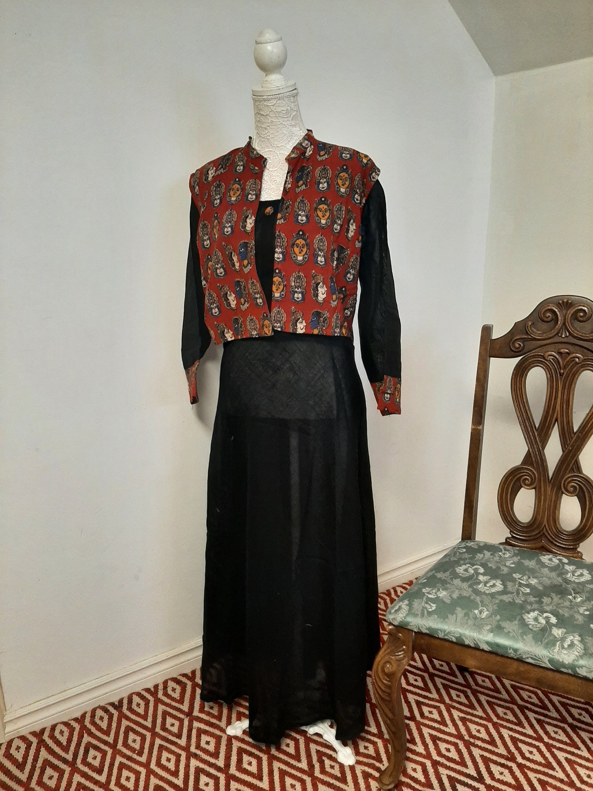 Black Long Kurti with Kalamkari Print Jacket @ DressingStylesCA.com
