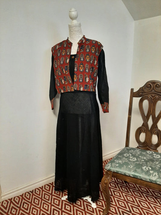 Black Long Kurti with Kalamkari Print Jacket @ DressingStylesCA.com