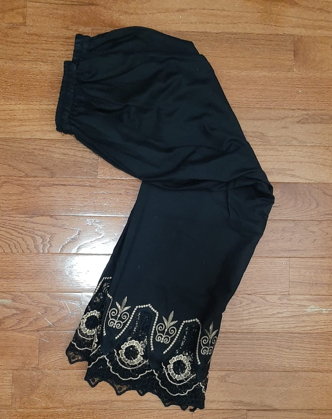 Black Pants with Golden Embroidery at legs @ DressingStylesCA.com