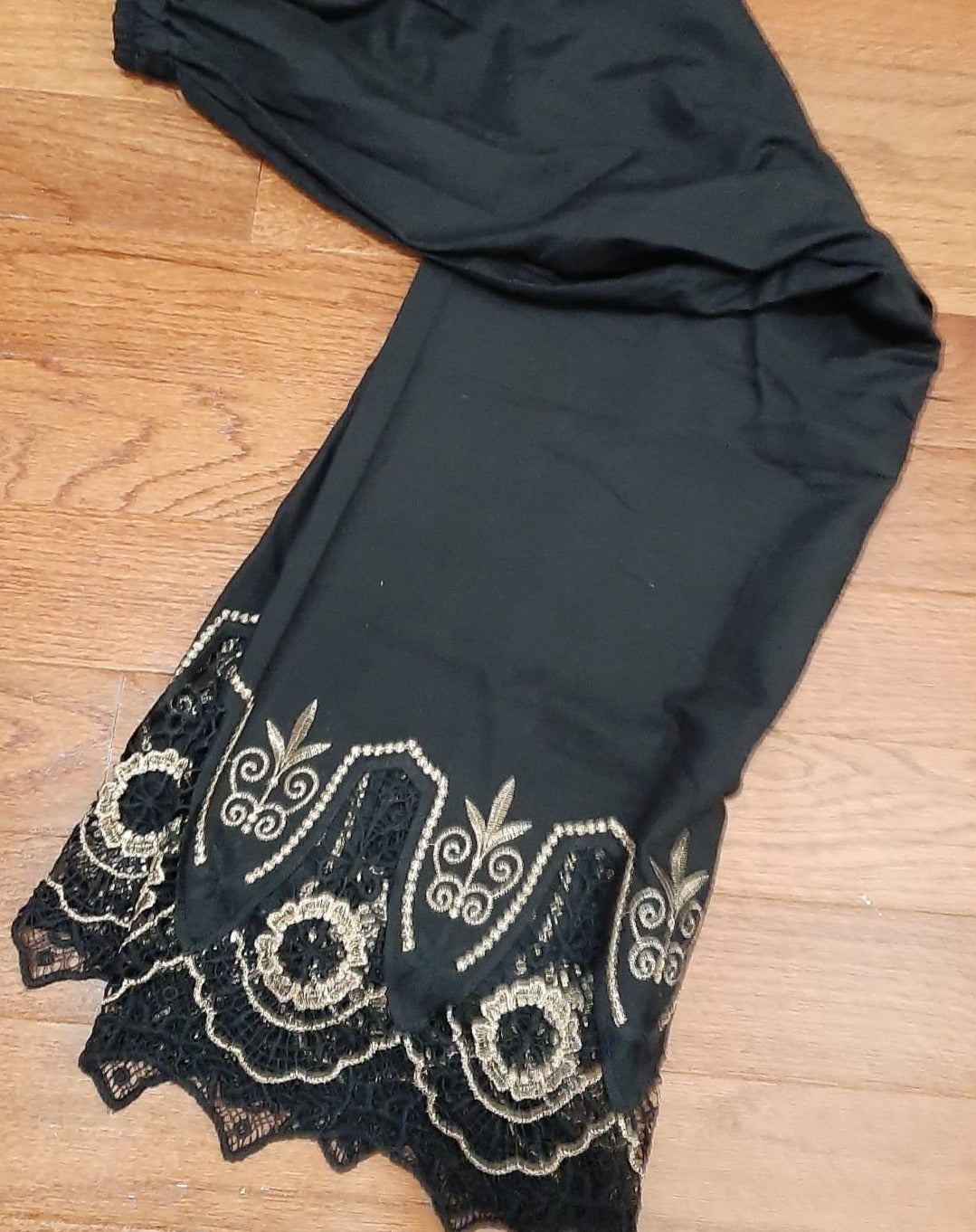 Black Pants with Golden Embroidery at legs @ DressingStylesCA.com