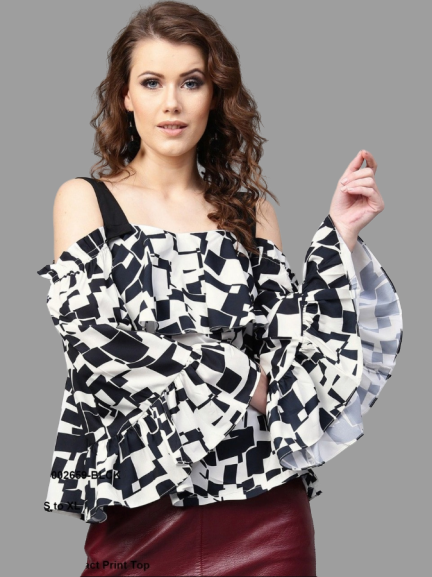 Black & White Block Abstract Print Top @ DressingStylesCA.com