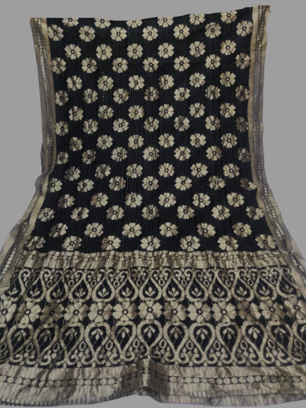 Black with Golden Border Dupatta - Fancy material @ DressingStylesCA.com